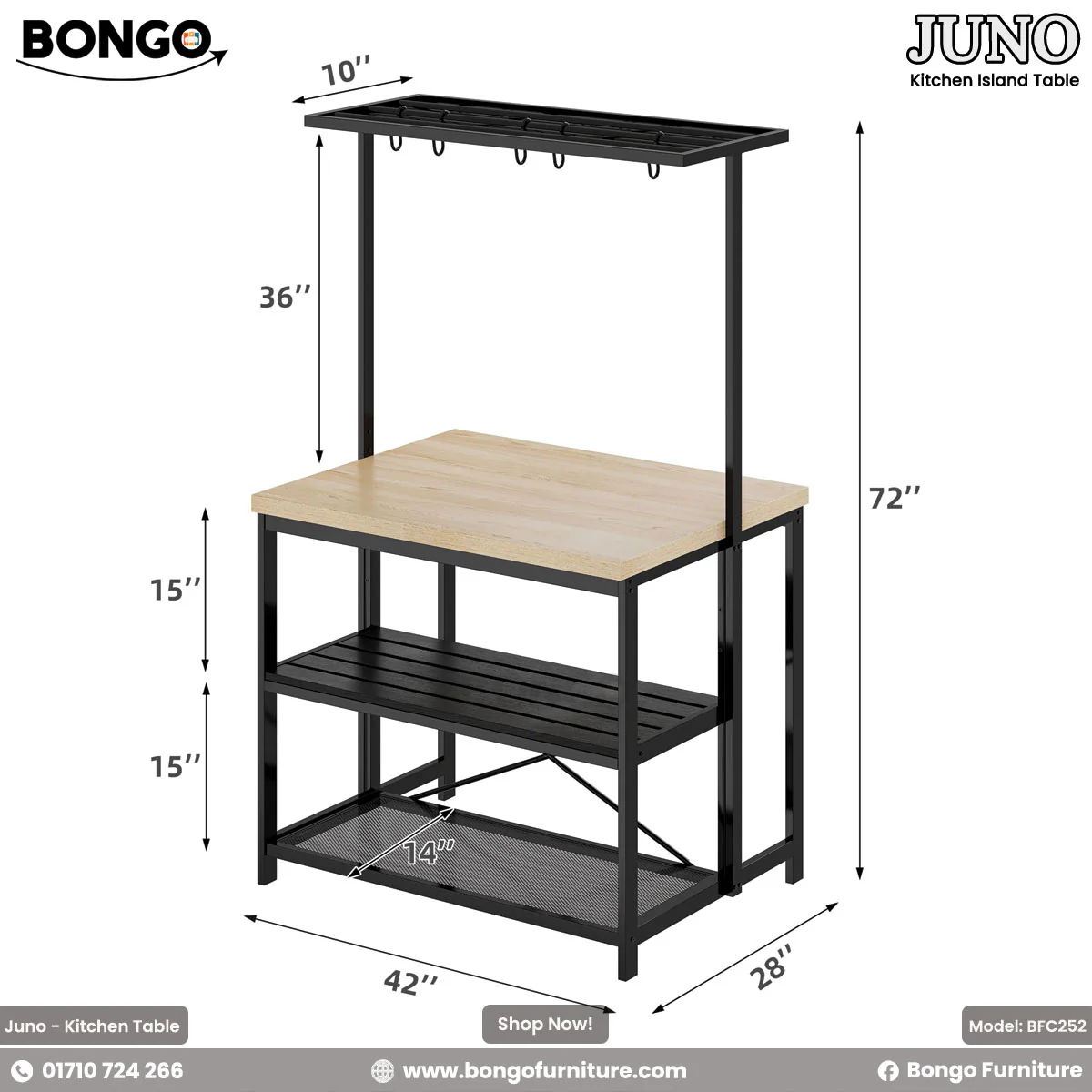 Juno - Kitchen Island Table | BFC252 - Image 3