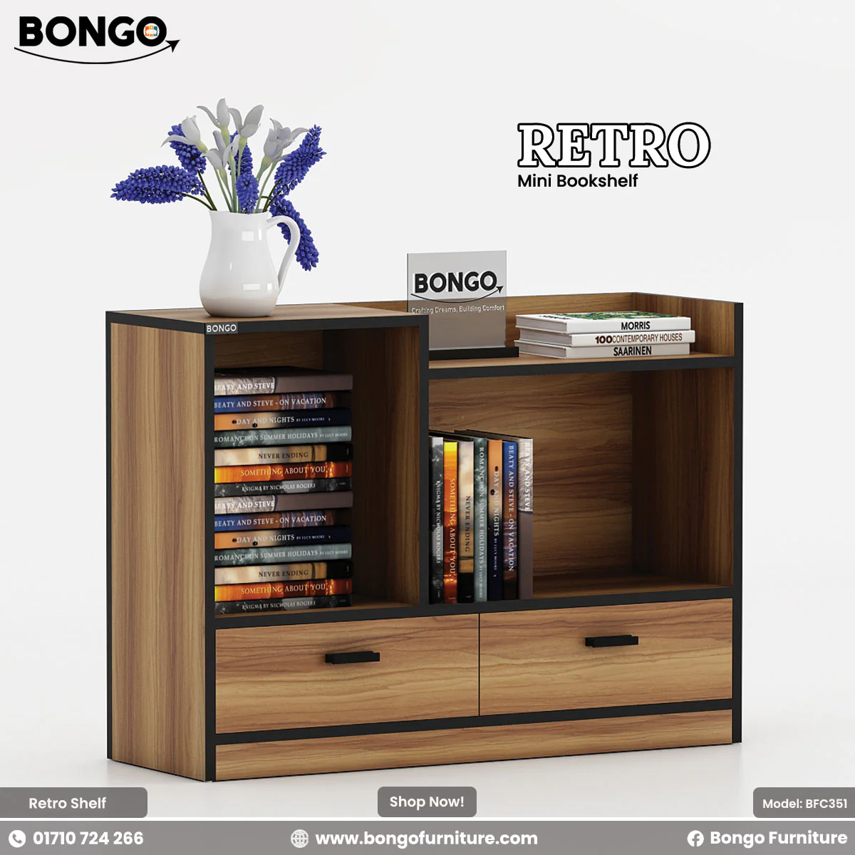 Retro - Mini Bookshelf | BFC351 - Image 4